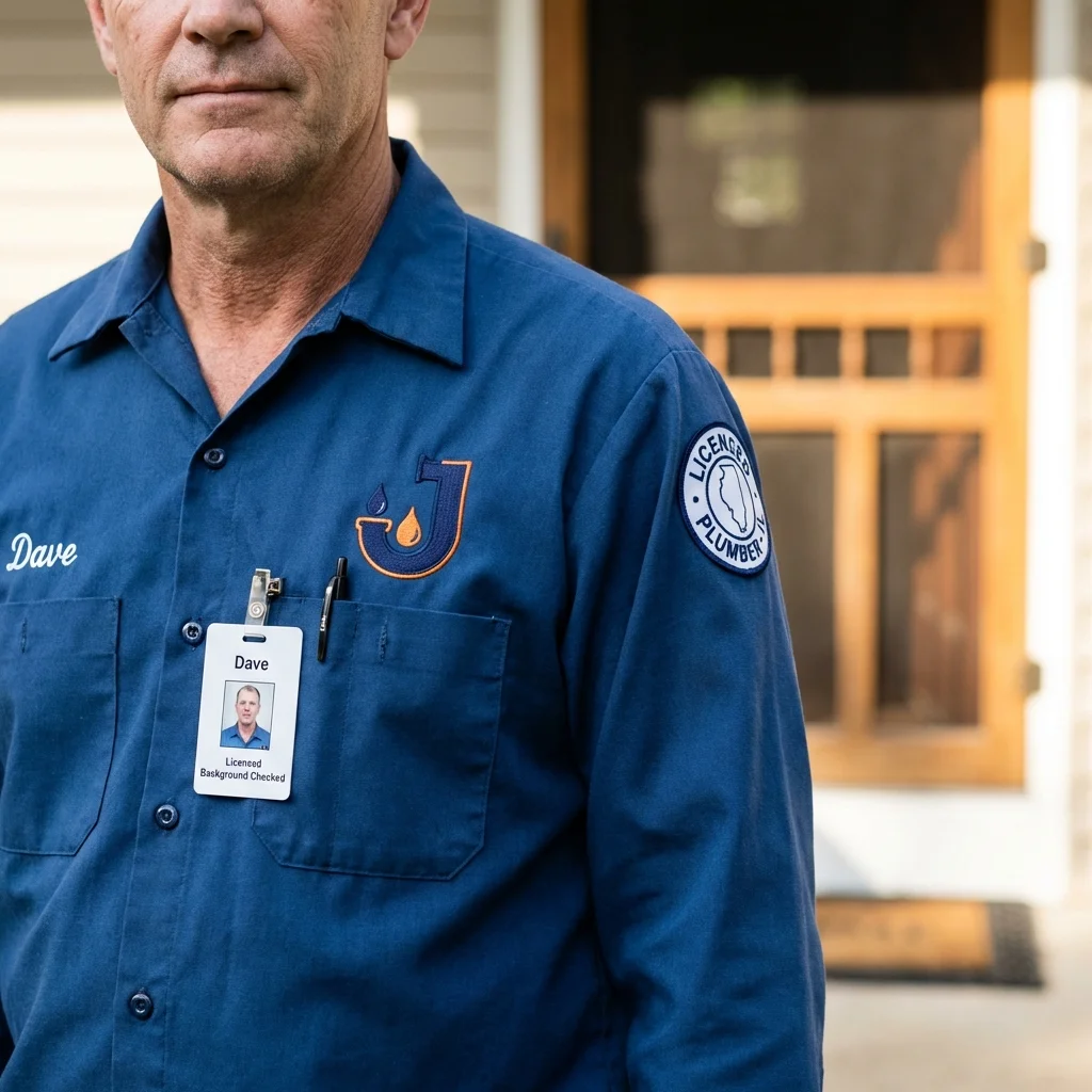 Licensed plumber showing ID badge in Rossville, IN
