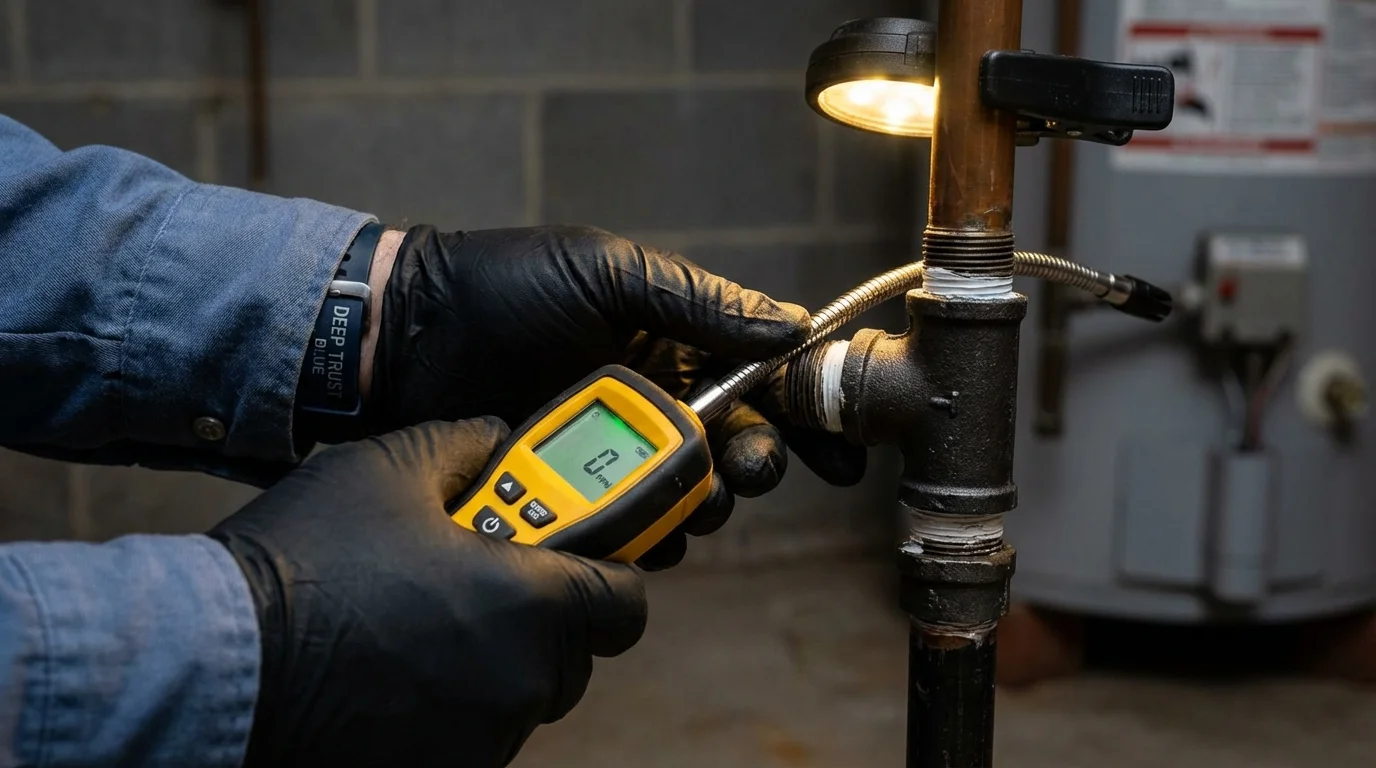 Gas leak detection with electronic sniffer by Johns Plumbing LLC in Rossville