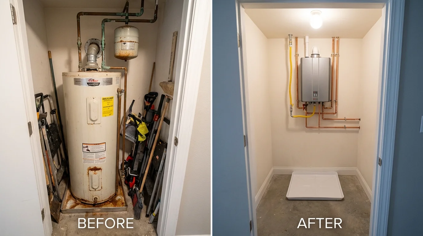 Tank water heater versus wall-mounted tankless unit comparison for Rossville, IN homeowners